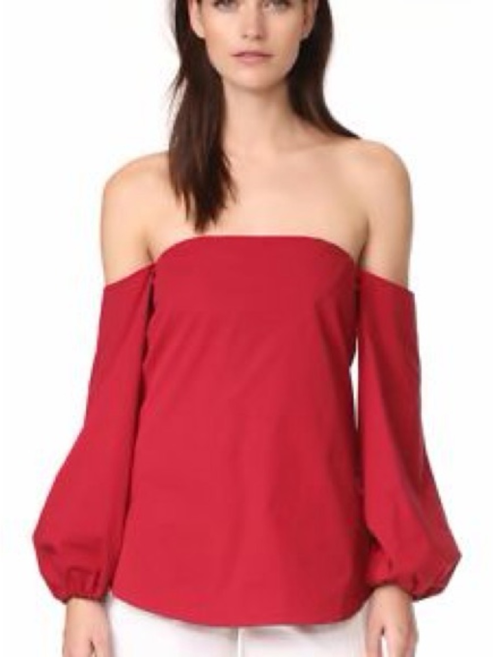 Theory Red Off-Shoulder Balloon Sleeve Blouse